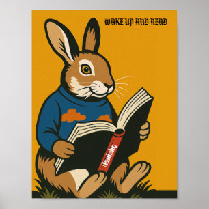 Poster Coelho Com Um Livro — Acordar E Leia!