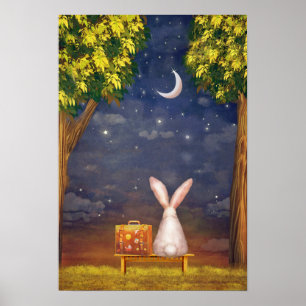 Poster Coelho com uma Maleta Olhando para o Céu Noturno