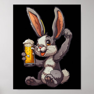Poster Coelho da Páscoa Bebendo Uma Cerveja Gelada Para o