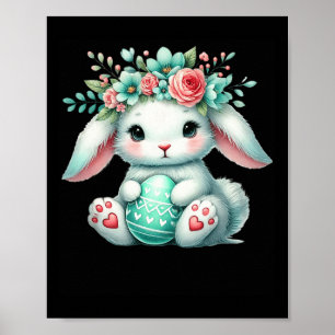 Poster Coelho da Páscoa Com Coroa de Flores Meninas Mulhe
