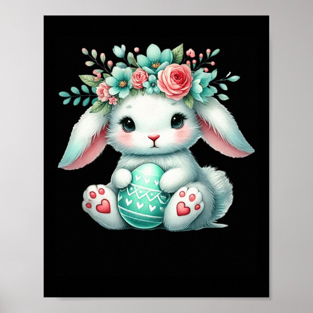 Poster Coelho da Páscoa Com Coroa de Flores Meninas Mulhe (Frente)
