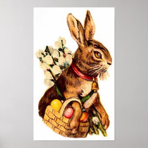 Pôster Coelho da Páscoa com Ovos e Flores