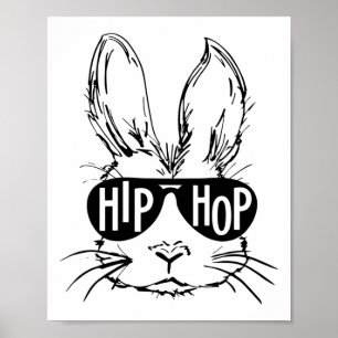 Poster Coelho da Páscoa Feliz Hip Hop Com Óculos de Sol H