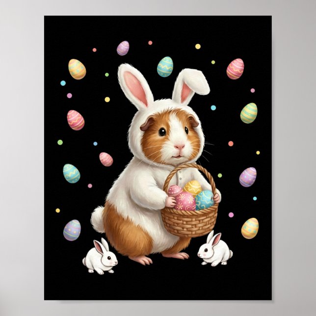 Poster Coelho da Páscoa Fofo Com Ovos Guiné Caprichosa (Frente)