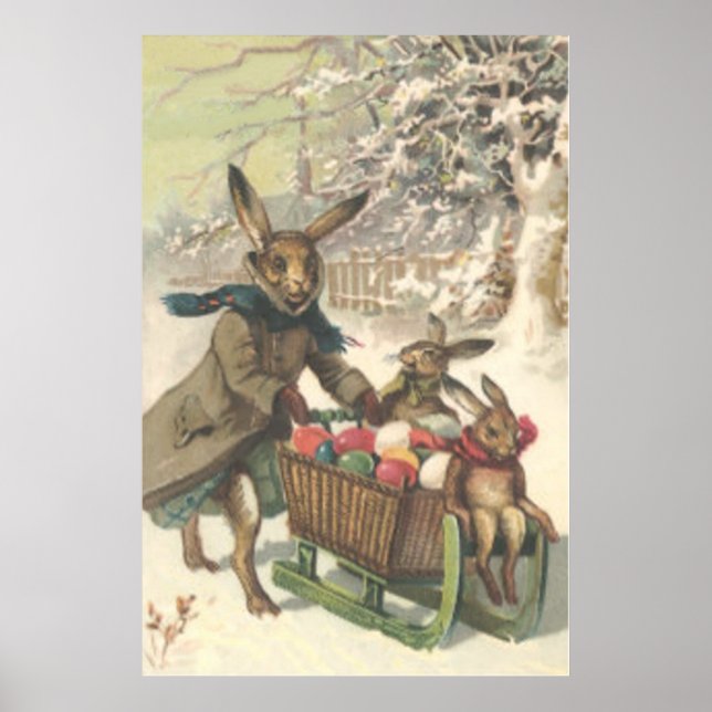 Poster Coelho da Páscoa Trenó de Ovo Pintado Colorido Nev (Frente)