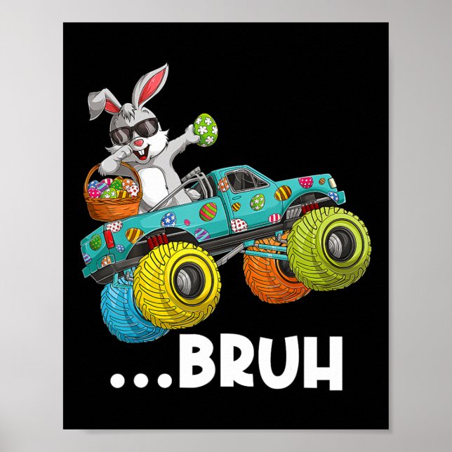 Poster Coelho Dabbing Bruh Feliz Páscoa Caminhão Monstro  (Frente)