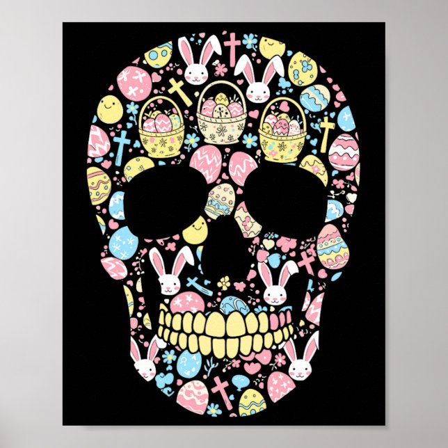 Poster Coelho de Caveira Ovo de Páscoa Dia de Páscoa Mulh (Frente)