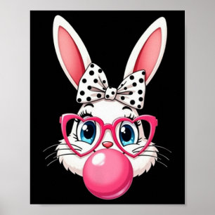 Poster Coelho de desenho animado fofo com óculos e laço s