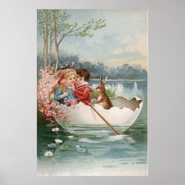 Poster Coelho de Ovo de Páscoa Barco Jovem Casal Paisagem