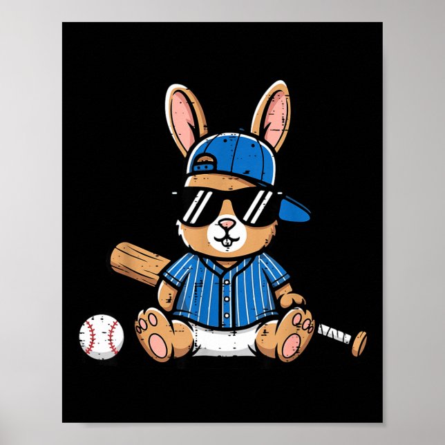Poster coelho de Páscoa boné de beisebol taco de beisebol (Frente)
