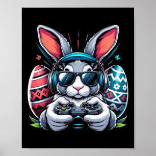 Poster Coelho de Páscoa Feliz Dia de Ovos Jogo de Vídeo C