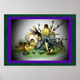 Pôster Coelho de Páscoa, Pintinhos e flores para bebês, Z