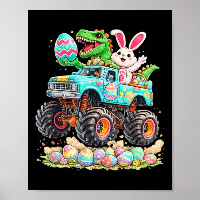 Poster Coelho Dinossauro Com Caminhão Páscoa Ovos Diverti (Frente)