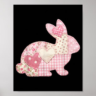 Poster Coelho Divertido Coração Floral Patchwork Coelho F