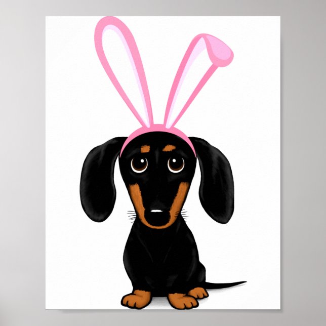 Poster Coelho divertido da Páscoa cachorro preto e marrom (Frente)