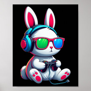 Poster Coelho do Dia de Páscoa Gamer Vídeo Jogos Meninos