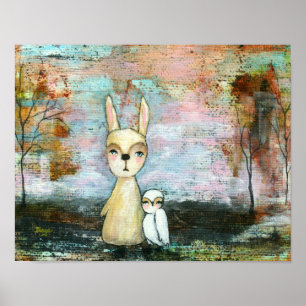 Poster Coelho e Coruja, Animais da Floresta Personalizado
