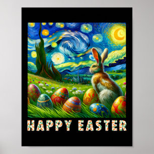 Poster Coelho e Ovos Feliz Páscoa Estilo Van Gogh 