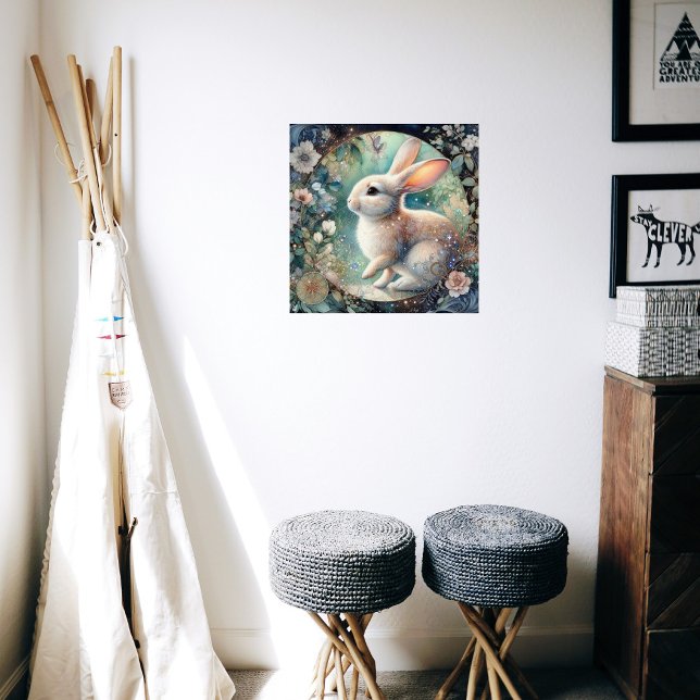 Poster Coelho Elegante De Arte Nouveau Na Páscoa De Frame (Criador carregado)