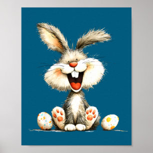 Poster Coelho engraçado e fofinho com pelo selvagem arte