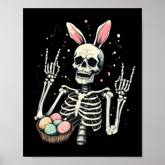 Poster Coelho Esqueleto de Páscoa Mão de Rocker de Pedra  (Frente)