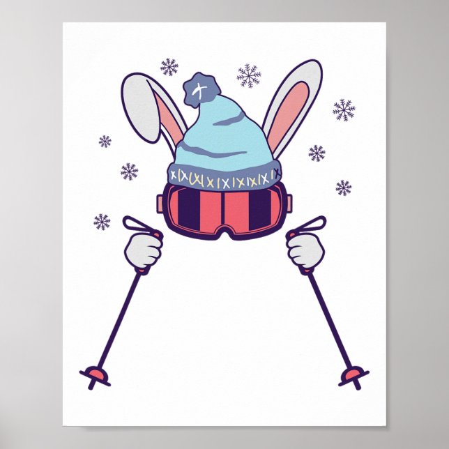 Poster Coelho Esquiando Com Óculos E Gorro De Esqui Inver (Frente)