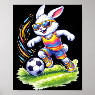 Poster Coelho Feliz de Páscoa Jogando Futebol Amantes Men