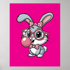 Poster Coelho Fofo com Óculos Soprando Chiclete