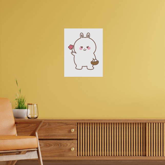 Poster Coelho Fofo Minimalista com Flor  (Sala de Estar 2)