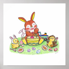 Poster Coelho Fofo Pato Cozinhando Quarto Infantil