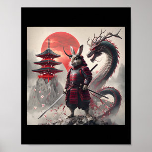 Poster Coelho Gráfico Guerreiro Samurai Japonês Coelho