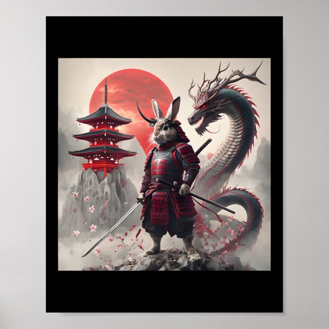 Poster Coelho Gráfico Guerreiro Samurai Japonês Coelho (Frente)