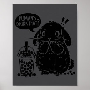 Poster Coelho Holland Lop E Boba Chá Coelho Engraçado Bol