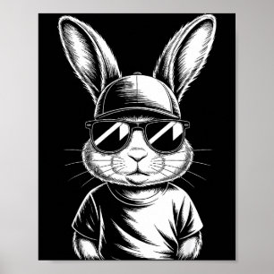 Poster Coelho Legal Rosto Óculos Retro de Sol Dia da Pásc