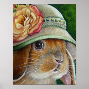 Poster Coelho Marrom em Primavera Bonnet Art 11x14