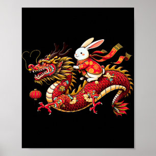 Poster Coelho Montado no Dragão Chinês Camiseta Divertida