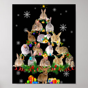 Poster Coelho Natal Árvore de Natal Neve Coelho Divertido
