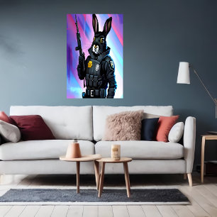 Poster Coelho Negro vestindo uniforme policial Arte AI