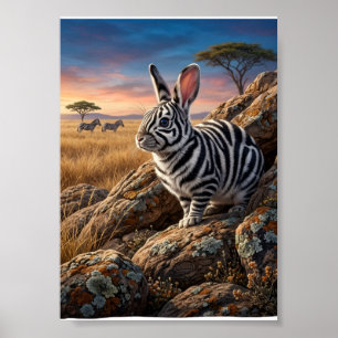Poster Coelho no Fleece de Vida Selvagem do Pôr do Sol da