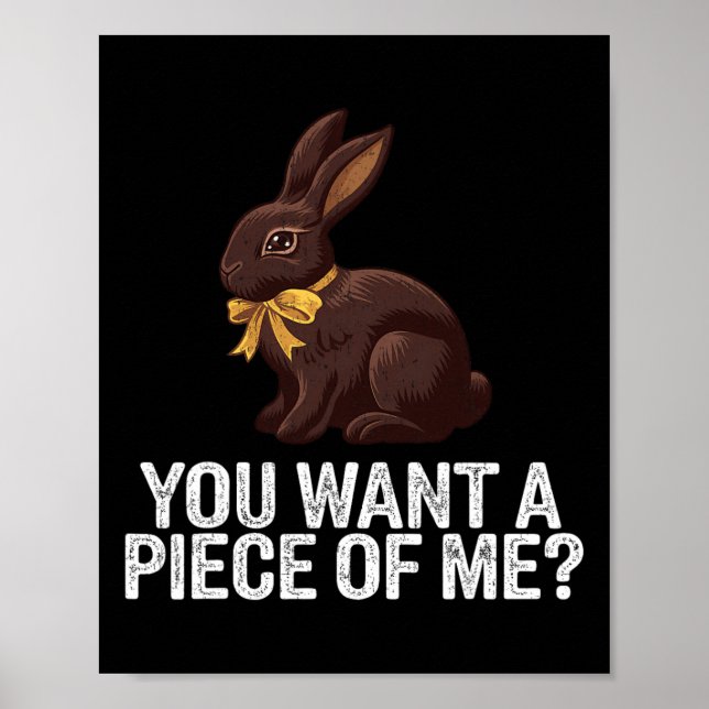 Poster Coelho Páscoa Bonito Você Quer Um Pedaço Meu Choco (Frente)