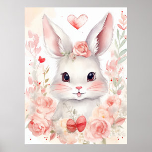 Poster Coelho Pastel com Coração Olhos Castanhos bochecha