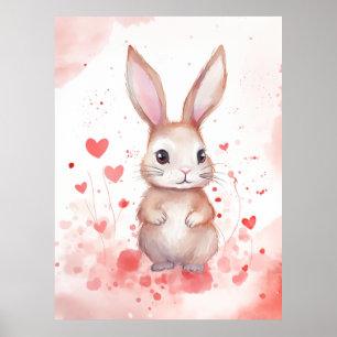 Poster Coelho Pastel com Coração Olhos Castanhos nariz ro