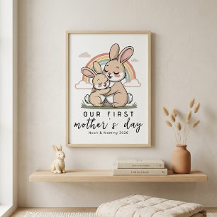 Poster Coelho Pastel Mãe Bebê Primeiro Dia das Mães Calma