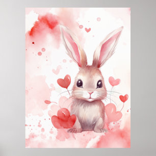 Poster Coelho Pastel Super Fofo Corações Corações Vermelh