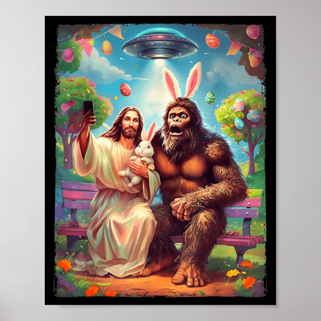 Poster Coelho Pé Grande Jesus Páscoa engraçado Sasquatch  (Frente)