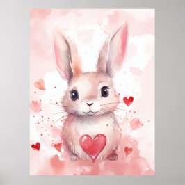 Poster Coelho Rosa Pastel Super Fofo Corações Olhos Casta