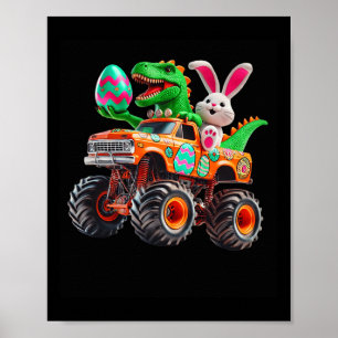 Poster Coelho T-rex Páscoa Caminhão Monstro Dino Engraçad