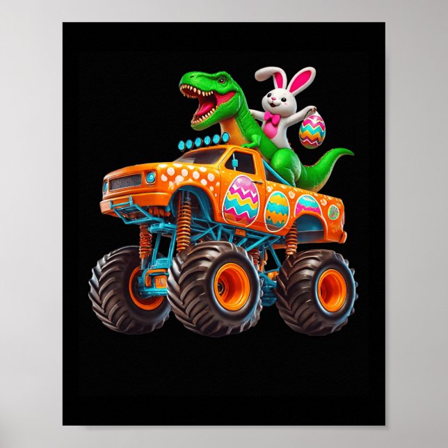 Poster Coelho T-rex Páscoa Caminhão Monstro Dino Engraçad (Frente)