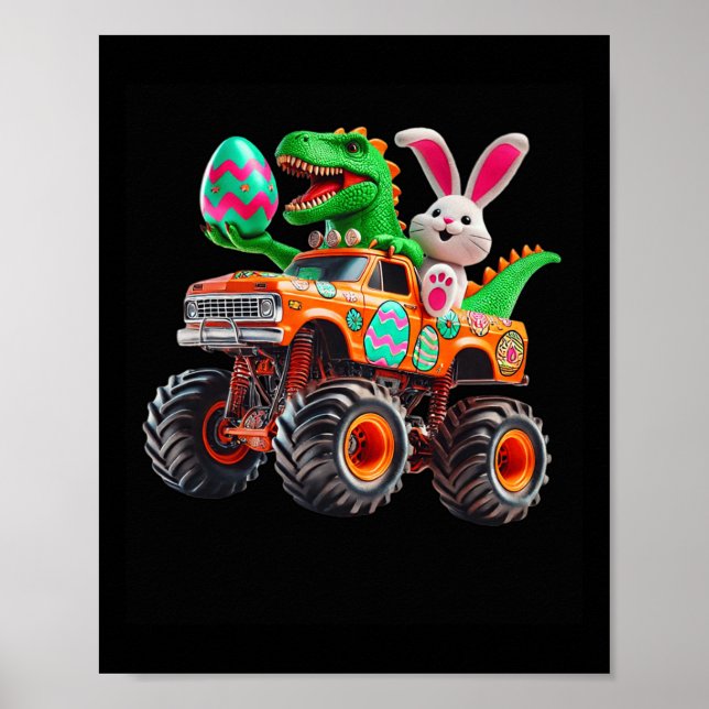 Poster Coelho T-rex Páscoa Caminhão Monstro Dino Engraçad (Frente)