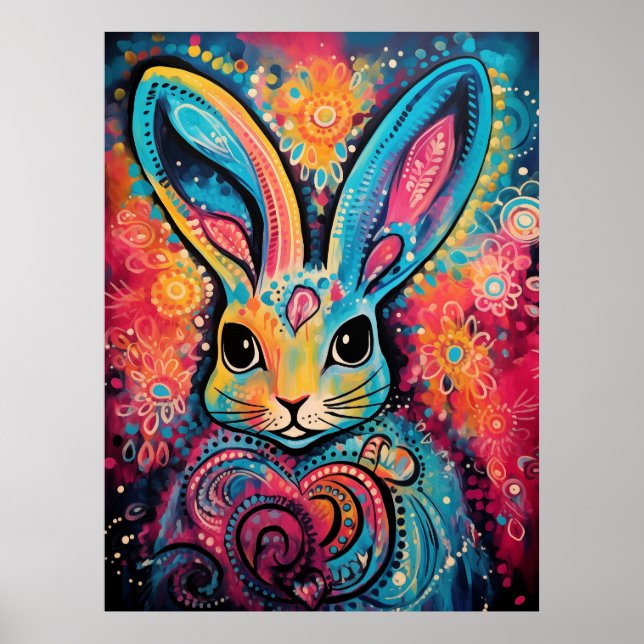 Poster Coelho Vibrações positivas corações (Frente)